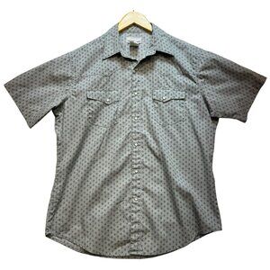 Wrangler Men's Western Pearl Snap Shirt Short Sleeve Sz L Gray Geometric Pockets
